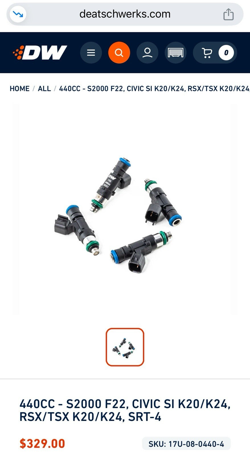 ✅ DeatschWerks 440cc Injectors Set of 4 for Honda / Acura / Dodge 17U-08-0440-4